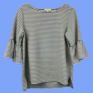 MAX STUDIO 3/4 BELL SLEEVE PULLOVER TOP GRAY/WHITE STRIPE WOMEN'S SZ. SM
